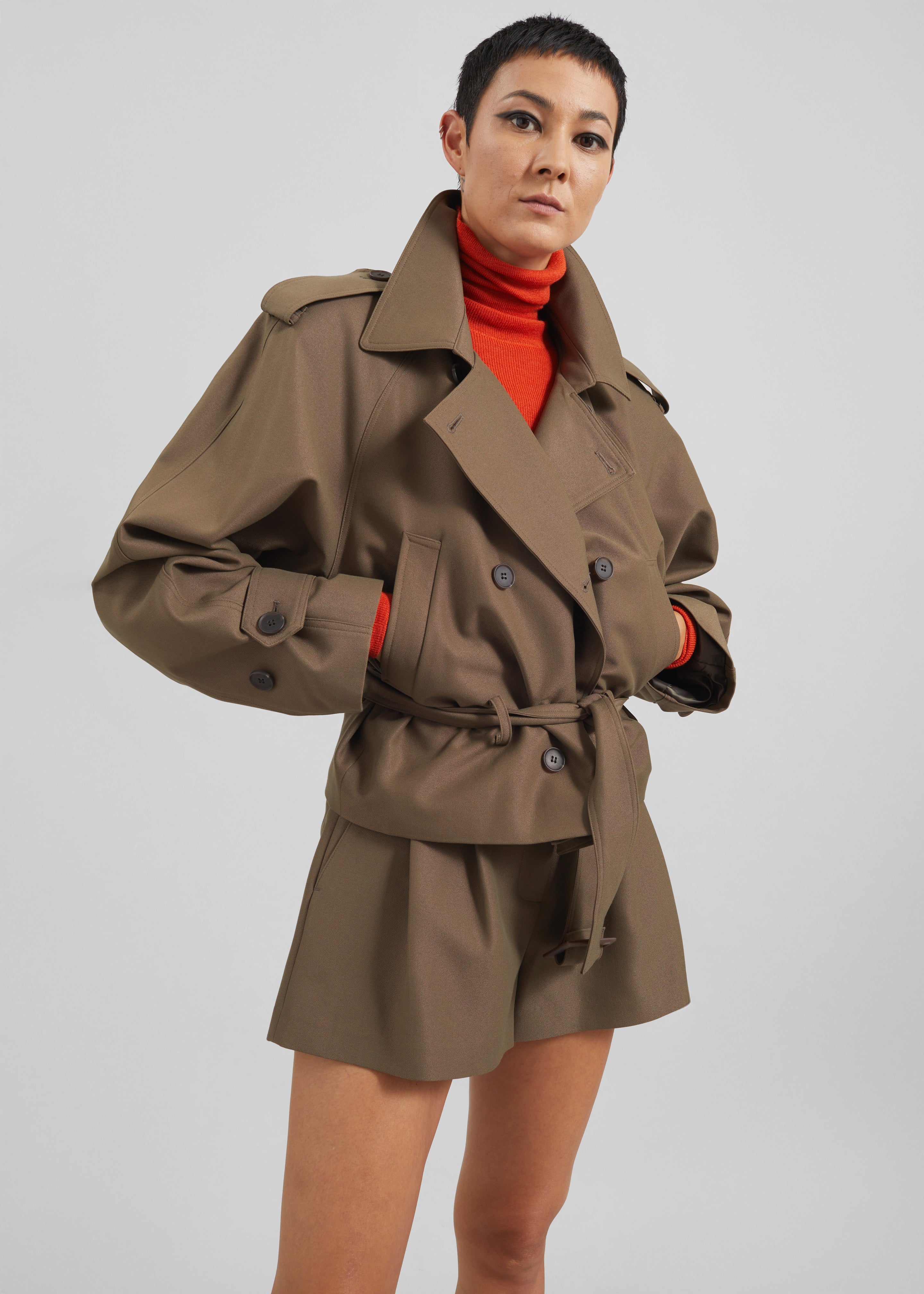 Kinsley Cropped Trench Jacket - Brown – The Frankie Shop