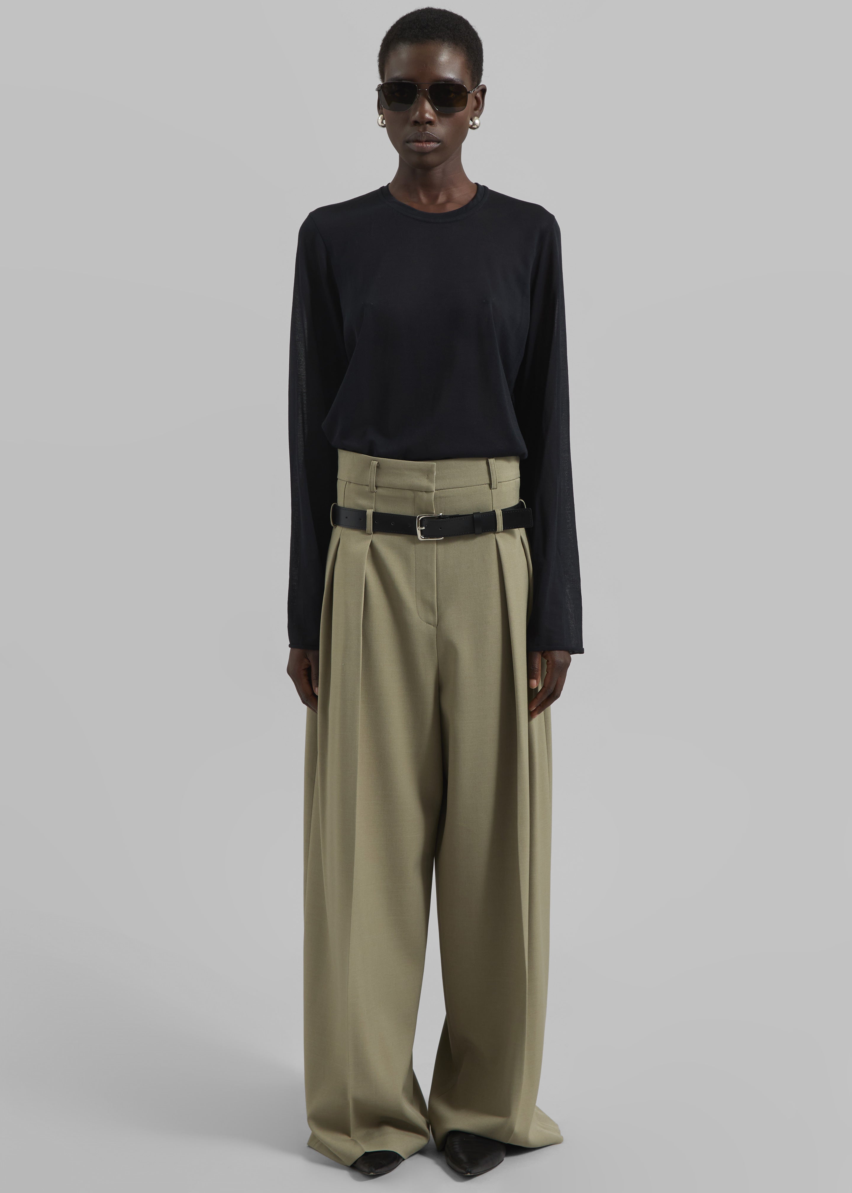 Hobart Double Belt Loop Trousers - Pale Olive – The Frankie Shop