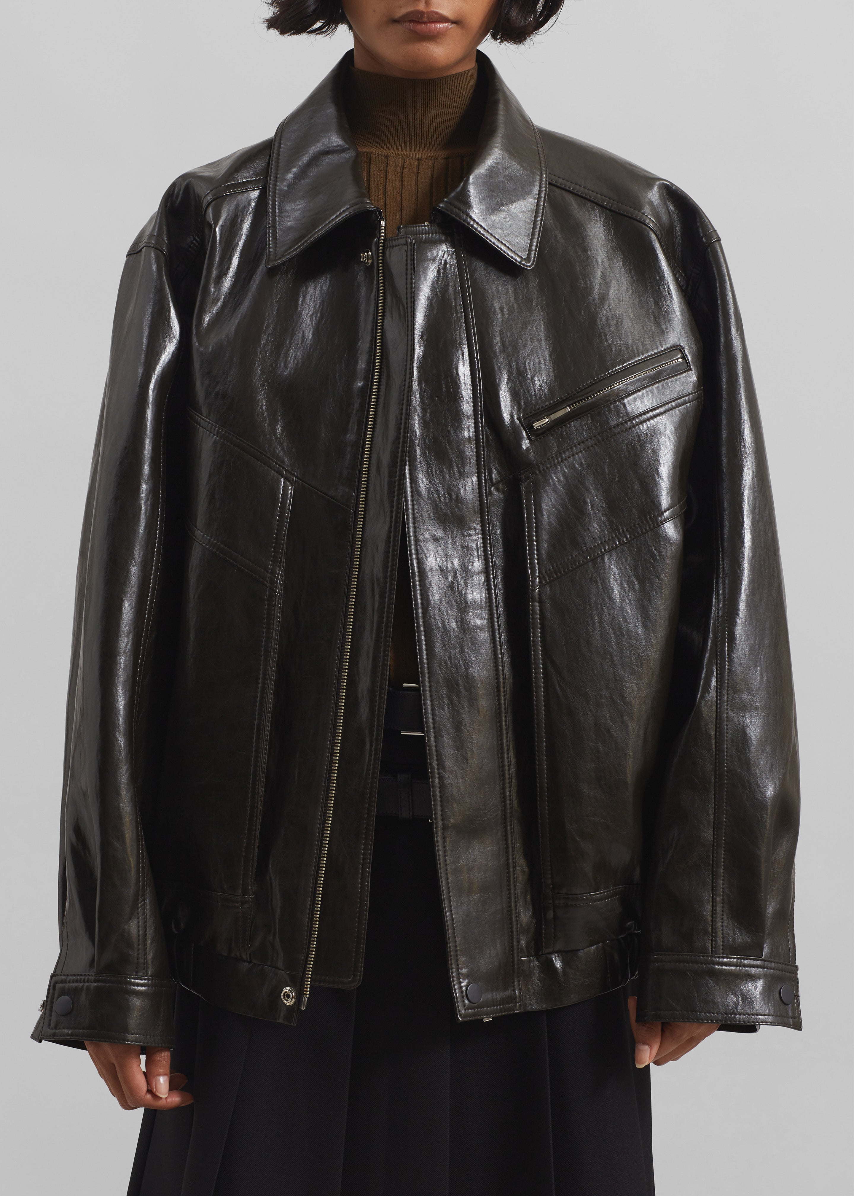 Risner Faux Leather Jacket - Dark Brown – The Frankie Shop