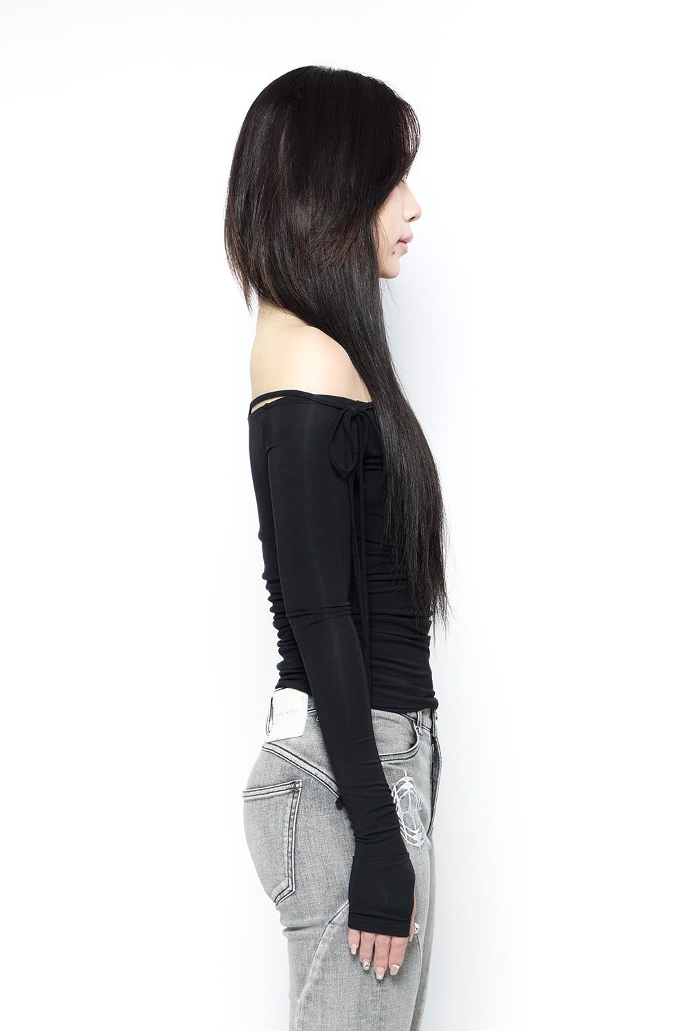 THEREDTHREAD / ザレッドスレッド】S shirring ribbon tops