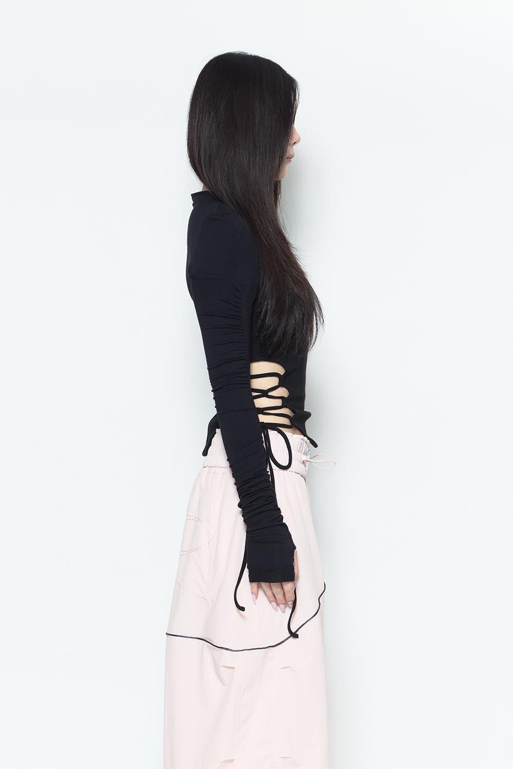 THEREDTHREAD / ザレッドスレッド】S split hem lace up tops
