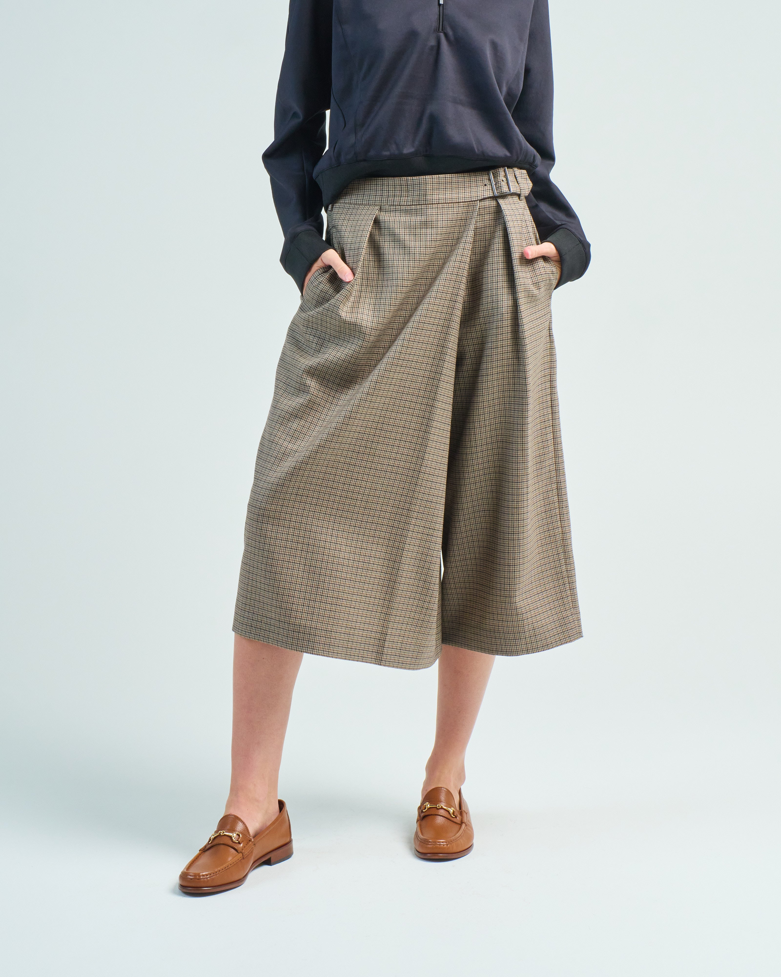 Tibi Thomas Menswear Check Wrap Culotte Tan Multi