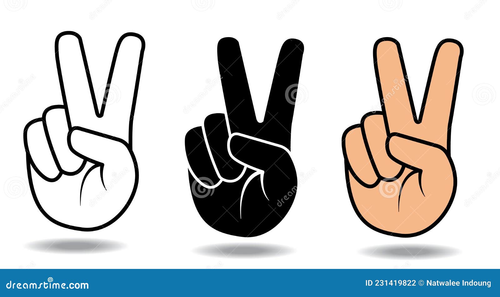 Hand Gesture V Sign for Victory or Peace Line Icon. Simple Outline