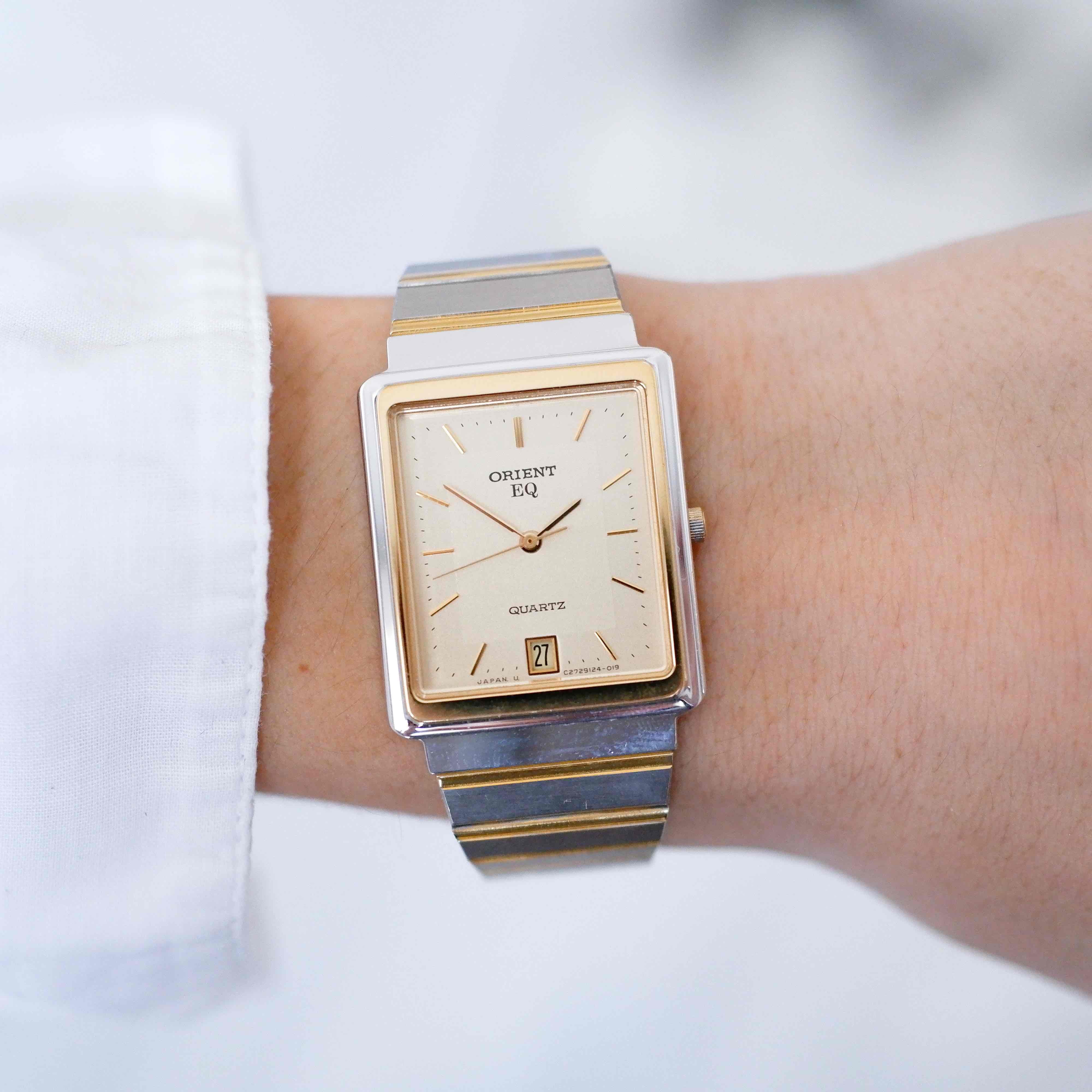 Orient Tank Style Watch: Vintage Ladies 80s Golden Two Tone with