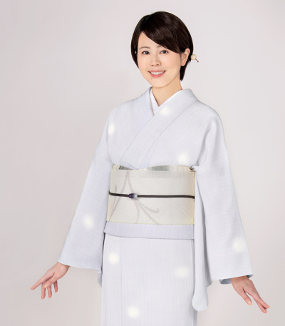 お仕立済み】紋紗八寸名古屋帯（変わりつゆ芝：オフホワイト） 化繊夏