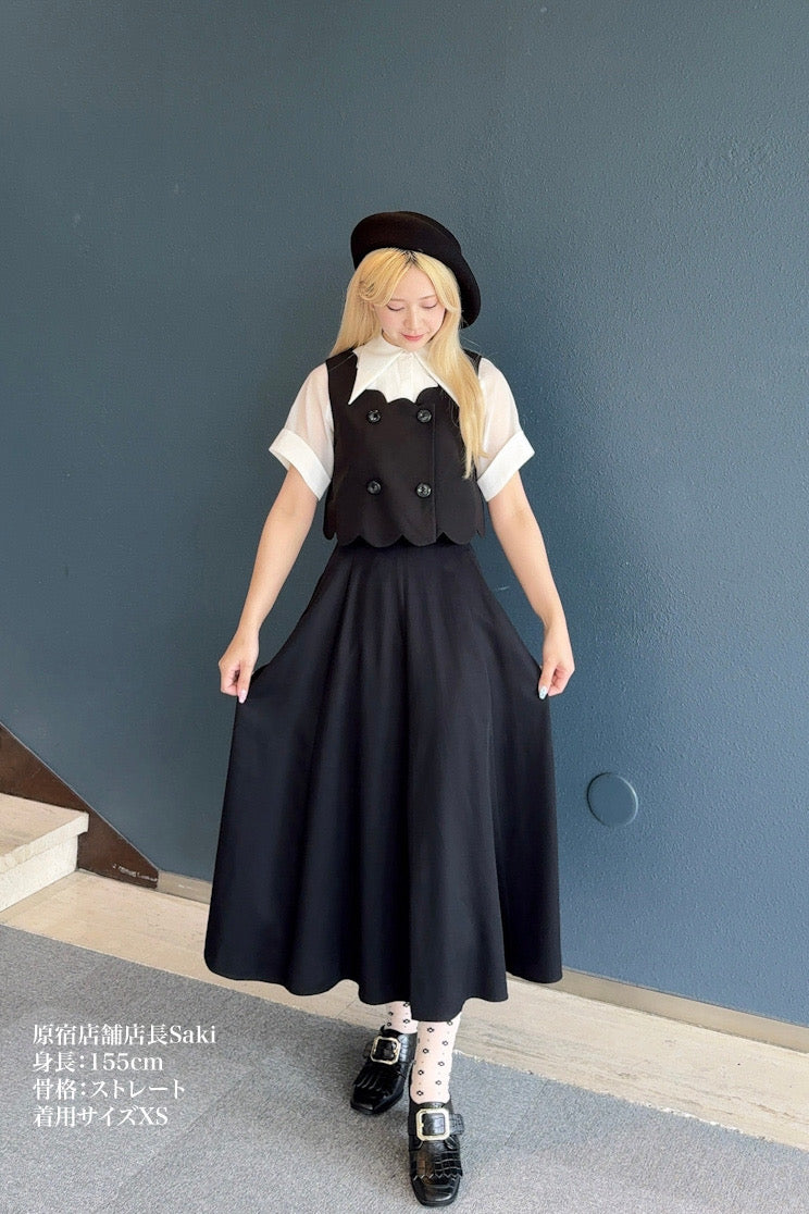 そばかすができた》スカラップデザインダブルブレストベスト-Black