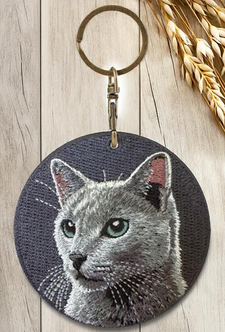 楽天市場】猫キーホルダー シルク両面刺繍 ロシアンブルー キャット