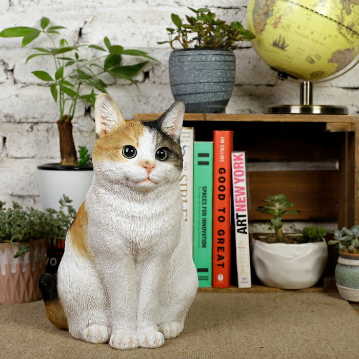 楽天市場】置物 お座り三毛猫 ネコ 高さ29.2cm woobia ウービア 大きい