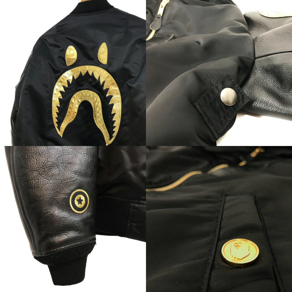 楽天市場】15AW A BATHING APE BLACK Leather MA-1 黒金 XL ア