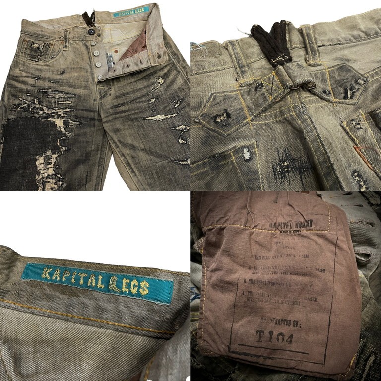 楽天市場】KAPITAL LEGS 初期 炭鉱クラッシュ加工黒革色5Pデニムパンツ