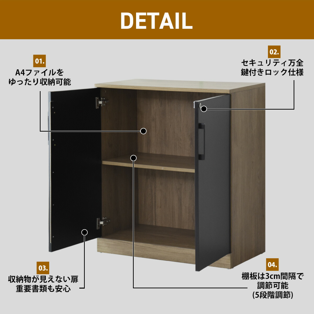 楽天市場】木製キャビネット サイドボード チェスト 2段 書庫 扉付き