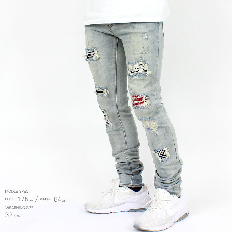 楽天市場】mnml ミニマル X214 STRETCH DENIM クラッシュ ダメージ