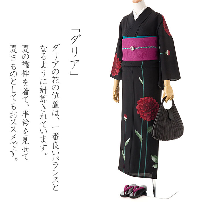 楽天市場】撫松庵 ダリア 黒 黒地 セオアルファ 単衣 夏着物 浴衣