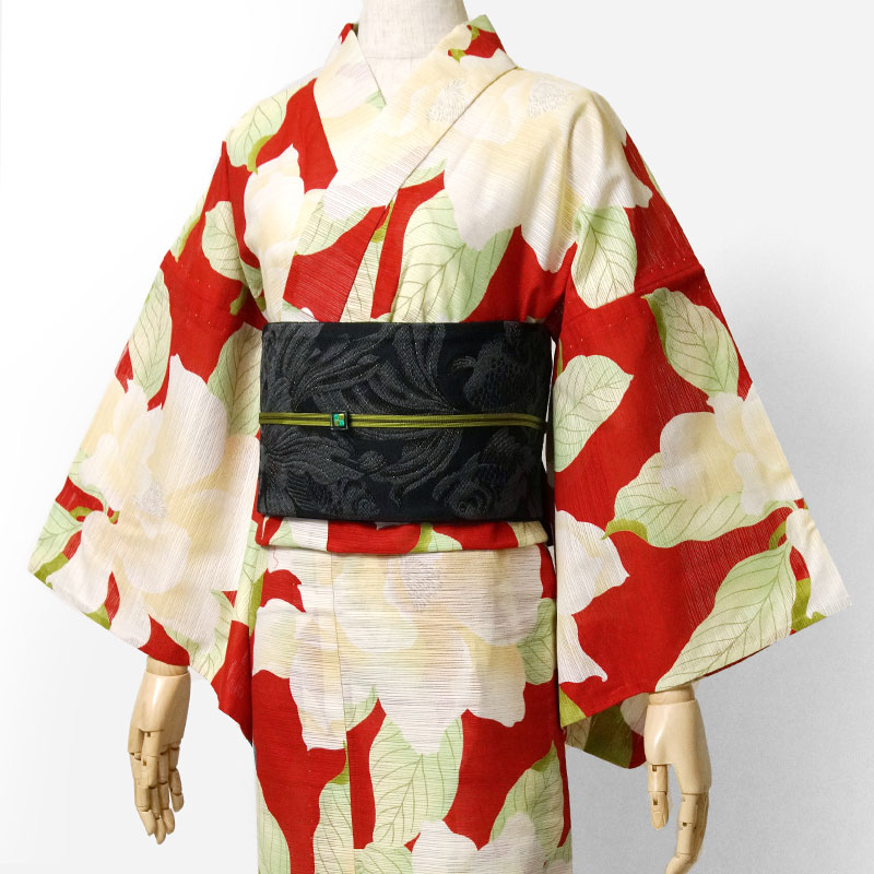 楽天市場】夏着物 綿絽 岡重 泰山木 花柄 赤 黄色 古典柄 レディース