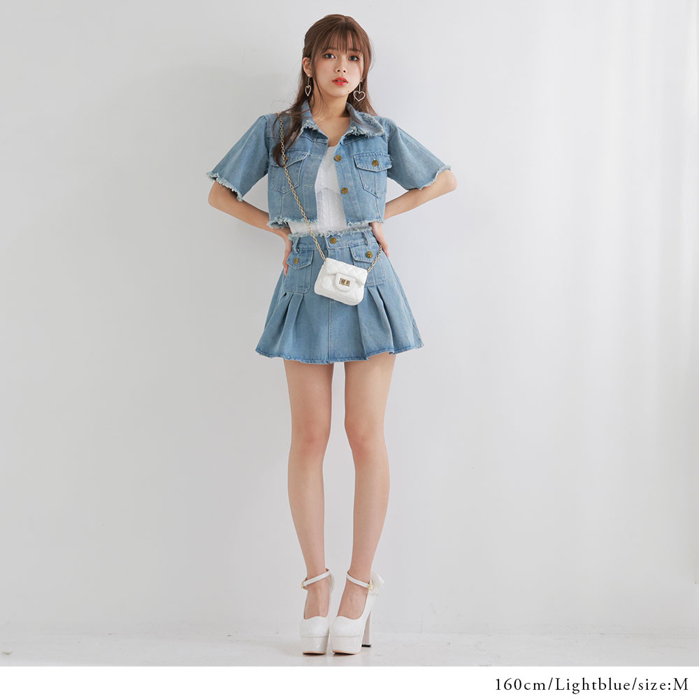 楽天市場】半袖デニムジャケット×フレアスカートセットアップ : 夢展望