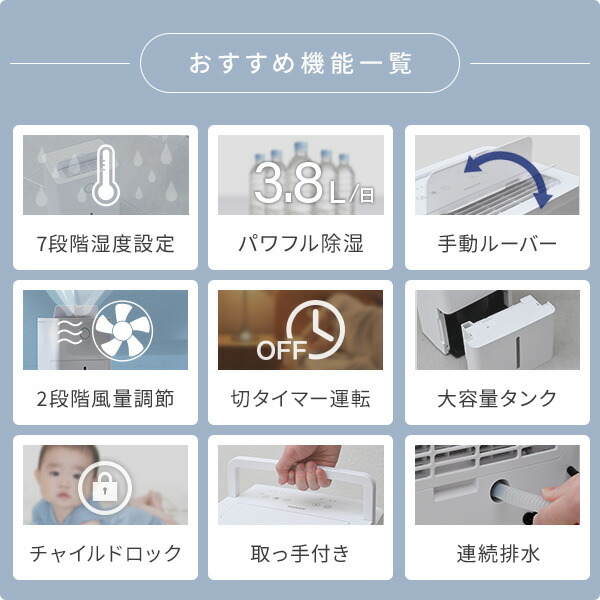 楽天市場】除湿機 衣類乾燥除湿機 コンプレッサー式 3.8L/日 除湿目安