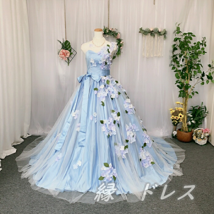 楽天市場】ウェディングドレス ブルー カラードレス サテン チュール