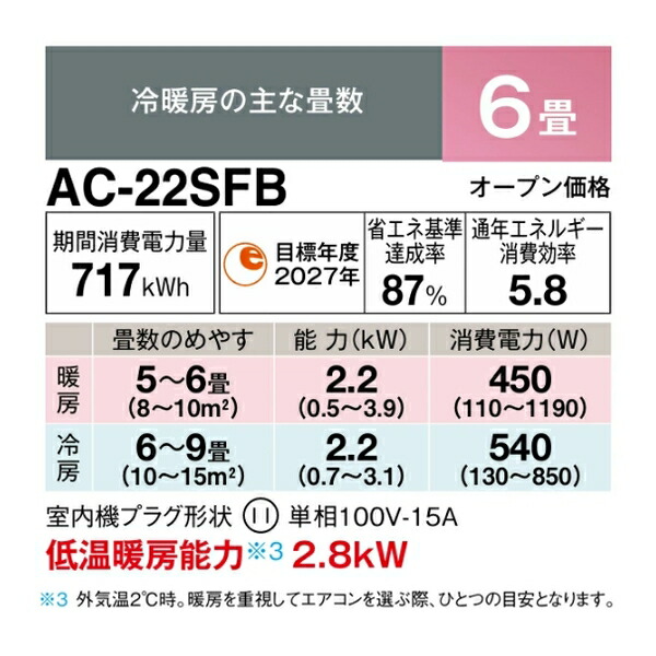 楽天市場】シャープ(SHARP) 6畳用ルームエアコン AC-22SFB FBシリーズ