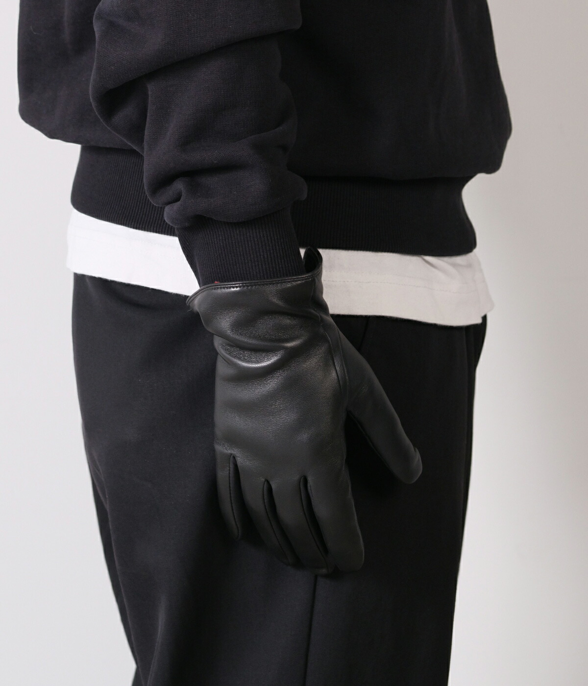 ブラックレザー 手袋 カシミヤ グローブ シープスキン ウール/カシミヤ