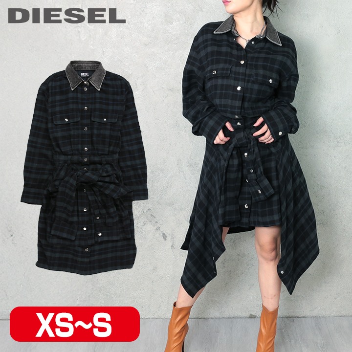 楽天市場】☆DIESEL ディーゼル レディース☆チェック柄 襟デニム切替