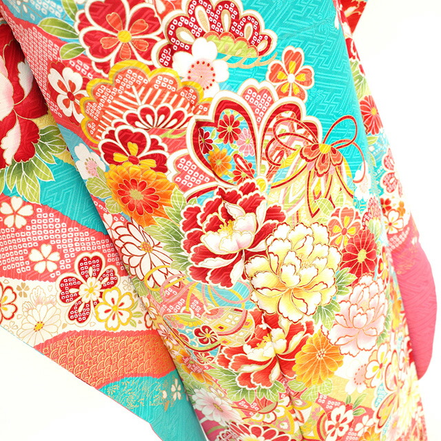 楽天市場】【新品】 振袖 着物 正絹 袷 金駒刺繍 水色 ピンク 牡丹 菊