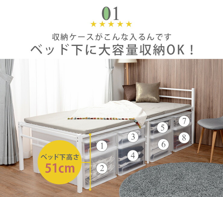 楽天市場】ベッド下収納シングルパイプベッド(宮あり)【One】ワン