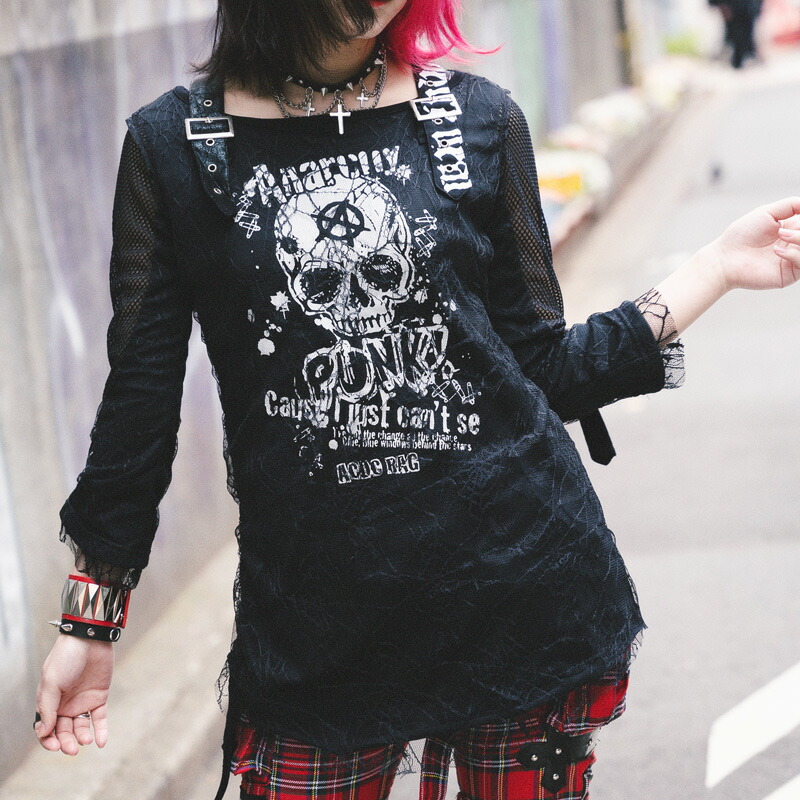 楽天市場】ガーゼロングTシャツ パンク ロック ファッション V系
