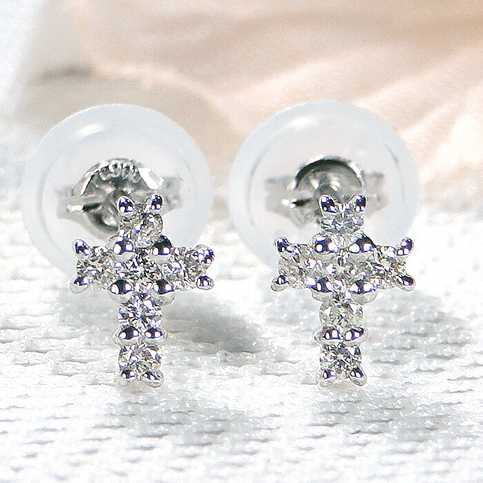 楽天市場】Pt900【0.08ct】クロス ダイヤモンド ピアス18金 ダイヤ
