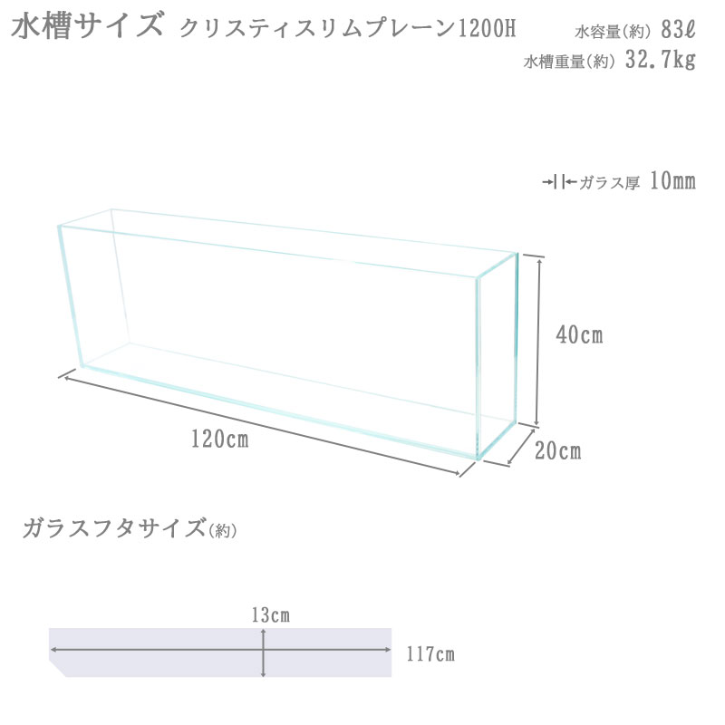 楽天市場】水槽 120cm ガラス水槽 【120×20×40cm 83L】 クリスティ