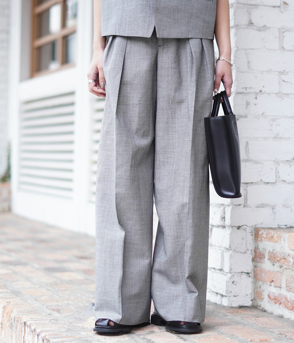 楽天市場】[送料無料]ATON : [レディース]WOOL LINEN SHARKSKIN WIDE