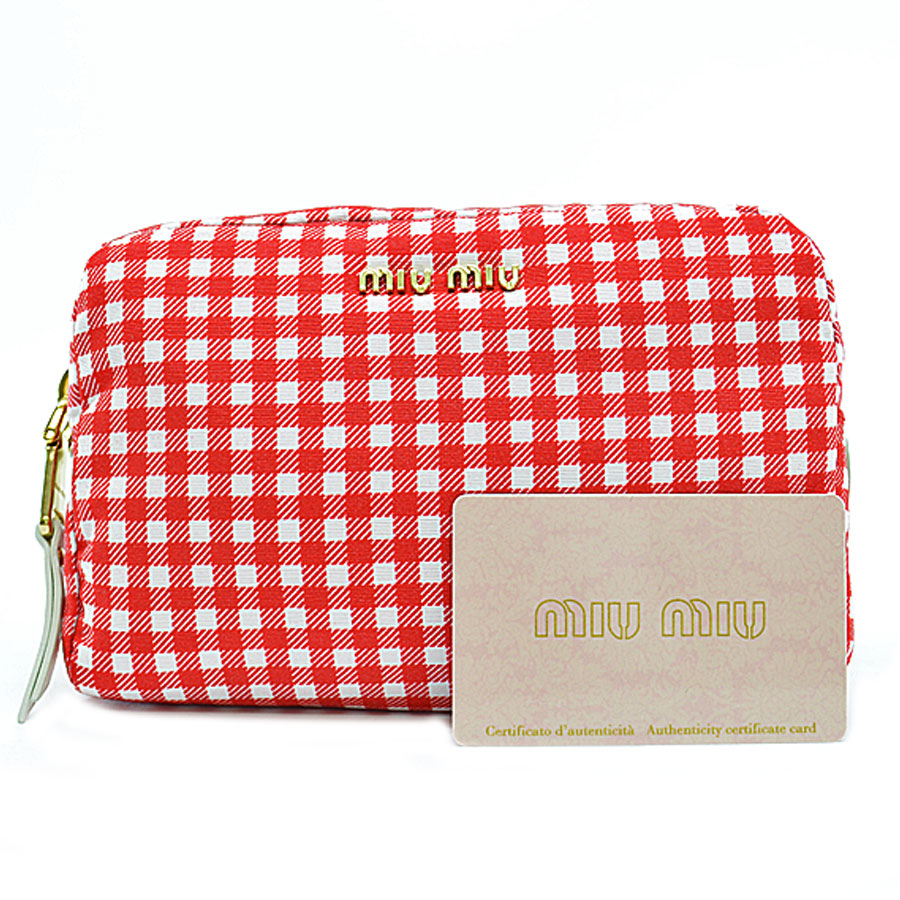 楽天市場】【美品】ミュウミュウ MIU MIU ポーチ レッドxホワイト