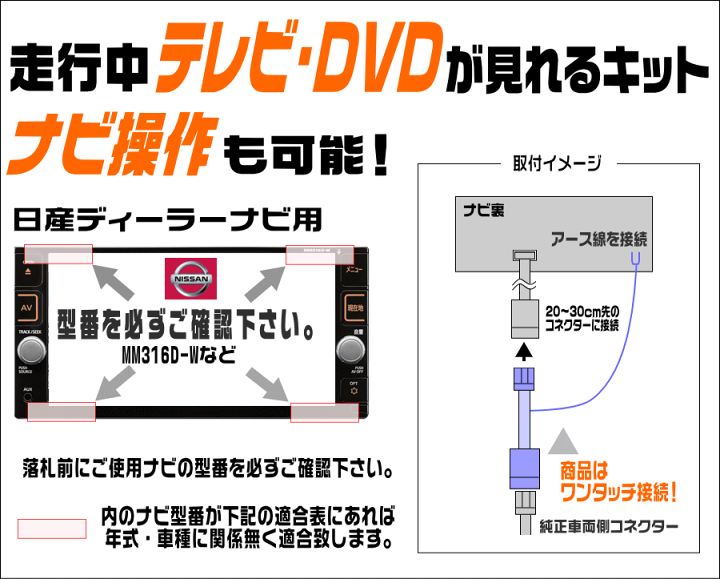 楽天市場】テレビキット 日産 MJ116D-W 走行中にテレビが見れてナビ
