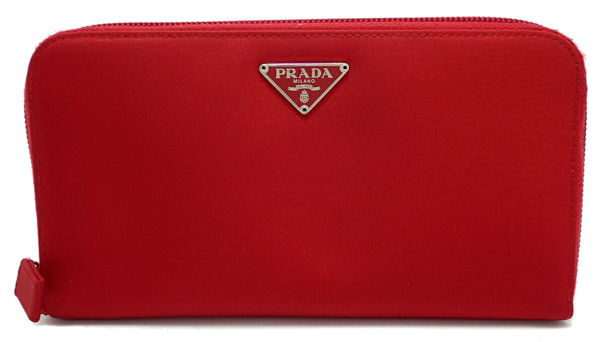 良品✨PRADA サフィアーノ ラウンドジップ メタルロゴ レッド 長財布