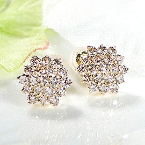 楽天市場】K18YG【1.00ct】ダイヤモンド フラワーモチーフ ピアス