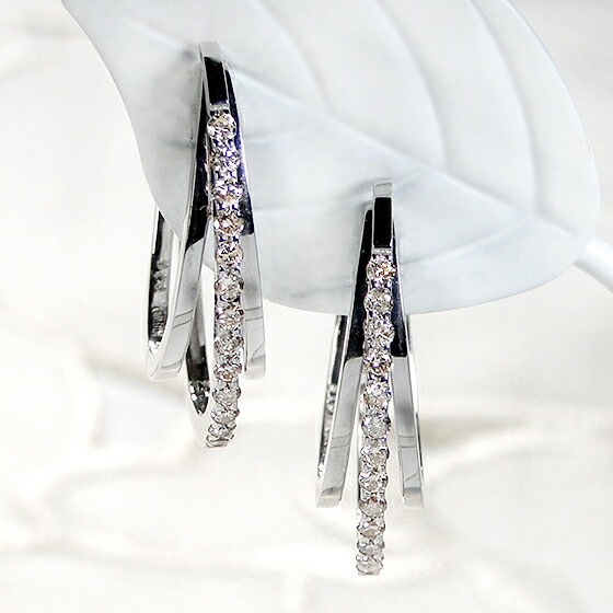 楽天市場】K18WG/YG【0.30ct】中折れ ダイヤモンド フープ ピアス