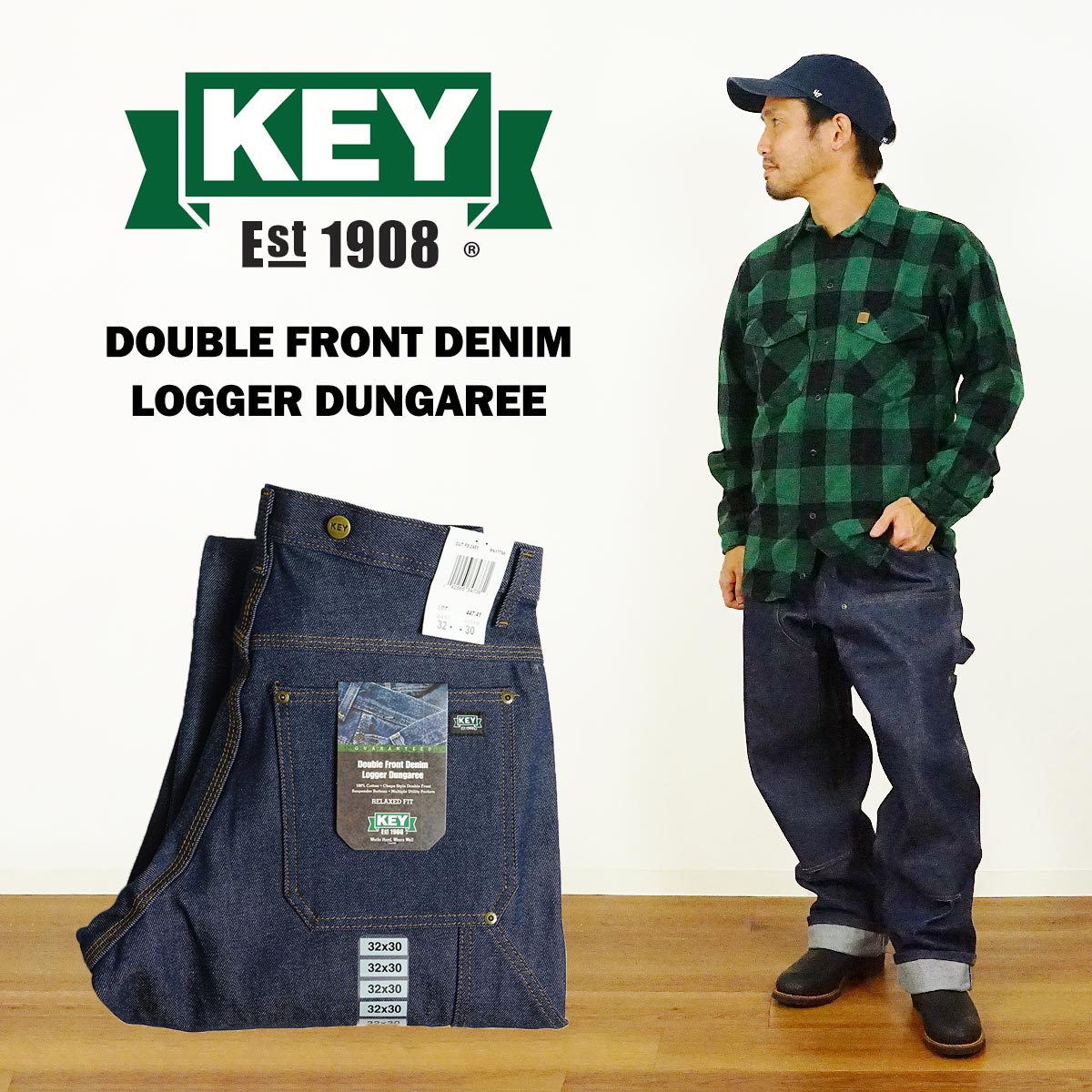 楽天市場】キー KEY ダブルフロント デニム ロガー ダンガリー パンツ