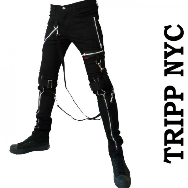 TRIPP nyc トリップ ワイドパンツ ブラック 手錠 チェーン パンク 黒 Tripp NYC Zip Lock Pants [Black] – VampireFreaks