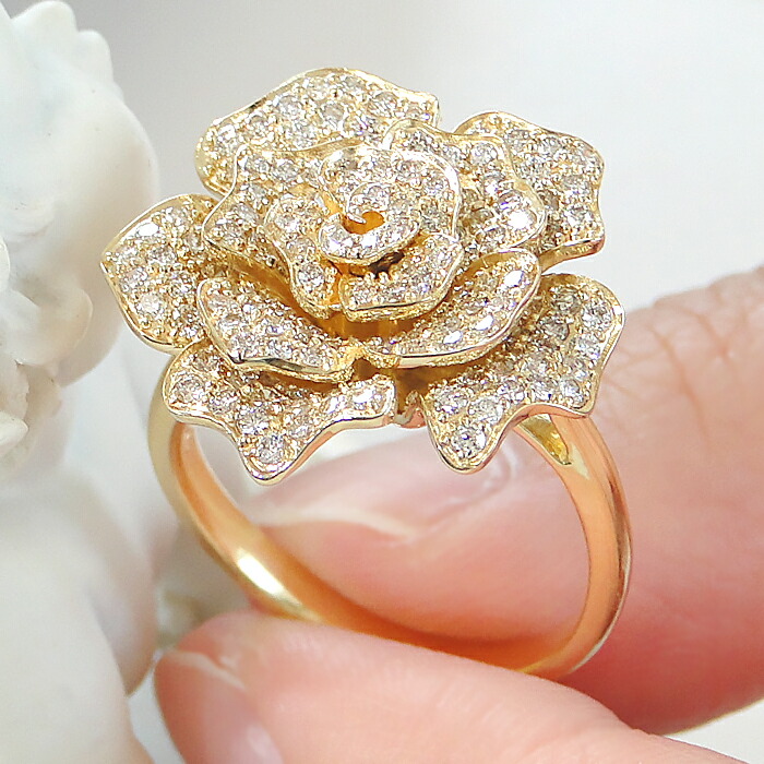 楽天市場】K18YG【1.00ct】ダイヤモンド ローズ モチーフ リング【送料