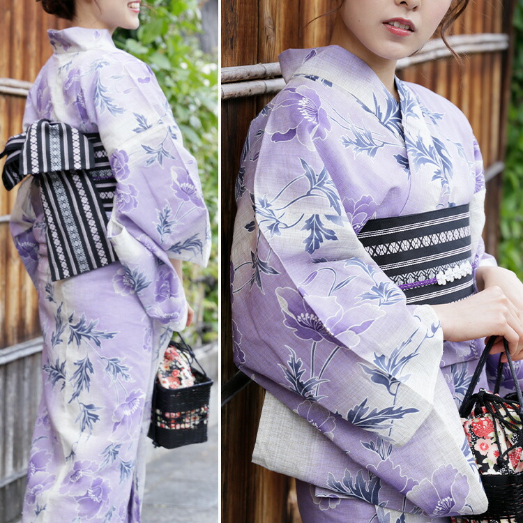 楽天市場】【単品】女性用浴衣 レディース 薄紫地に花 綿麻生地 HYL