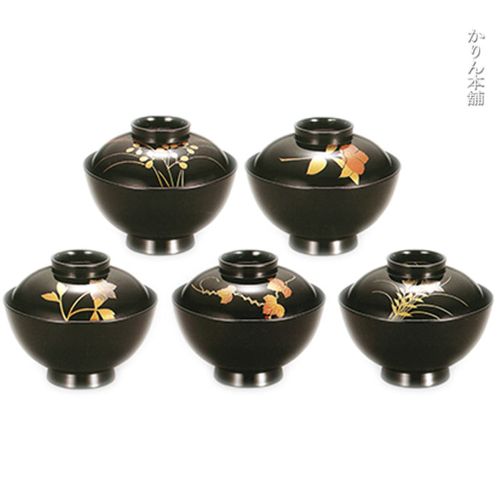 楽天市場】送料無料 越前漆器 フタ付き吸い物椀 四季絵変り 吸物椀 5客