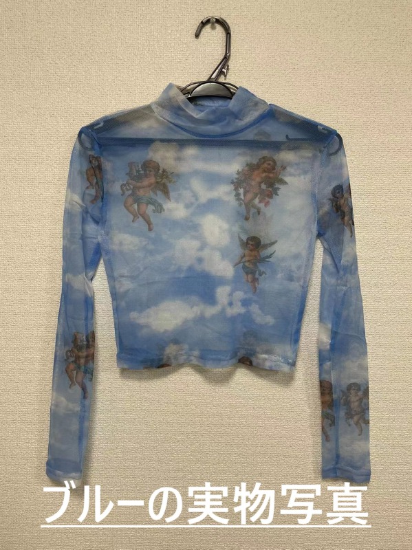 楽天市場】天使柄 シースルー トップス 長袖 Tシャツ カットソー 透け