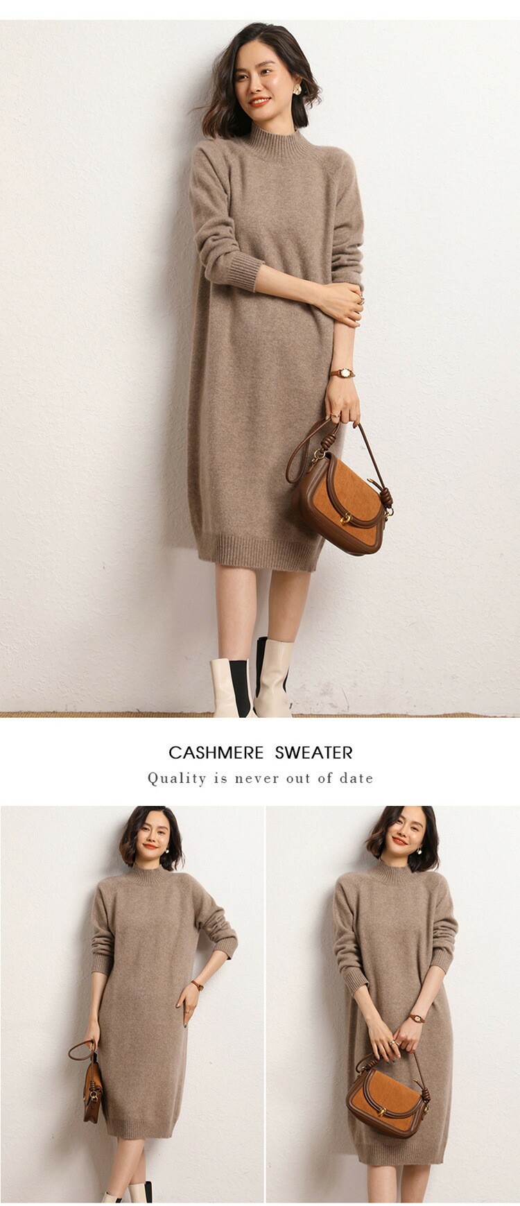 楽天市場】カシミヤ ロング丈 ワンピース カシミア 秋 冬 長袖 ハーフ