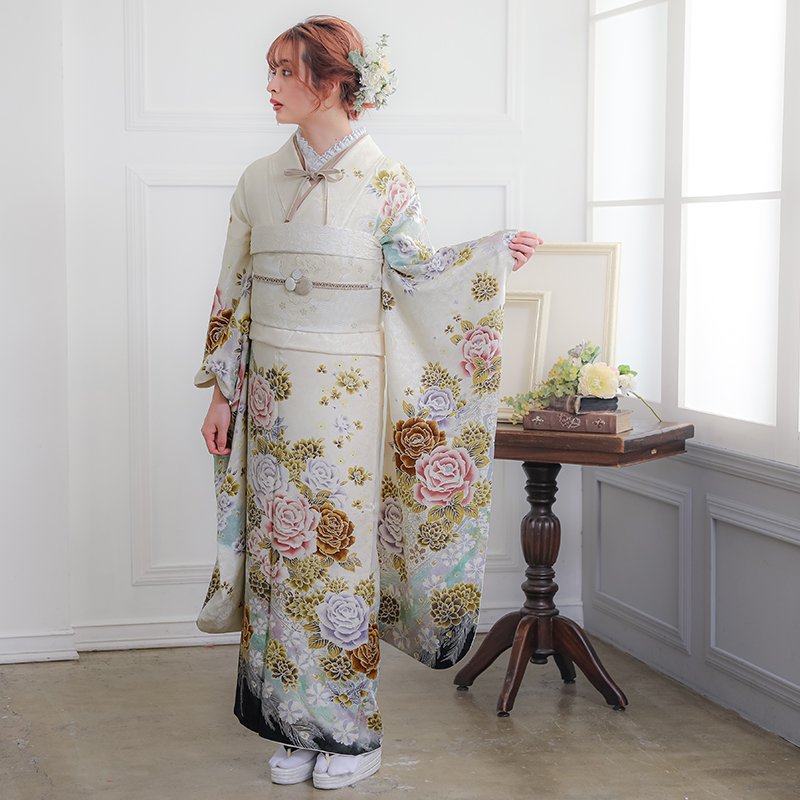 楽天市場】【振袖 レンタル】 結婚式 結納R586 正絹 白 薔薇と孔雀