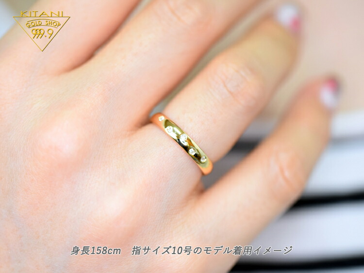 楽天市場】K18 甲丸 ドット リング 無色天然 ダイヤ 0.05ct(0.01ct x 5