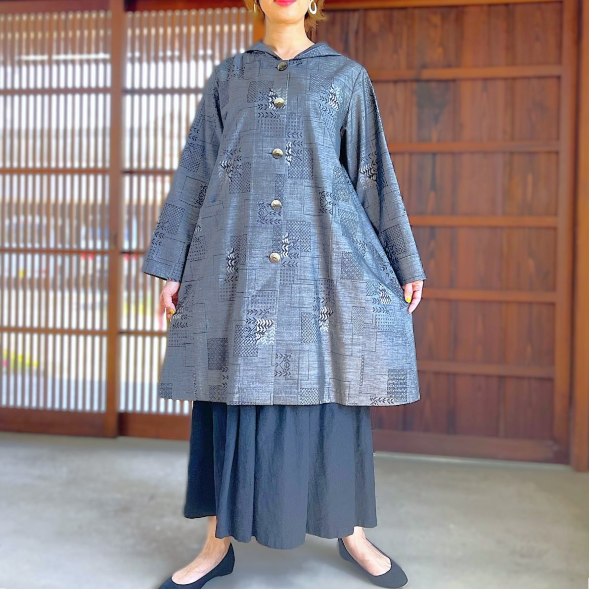 楽天市場】【大島紬リメイクフード付きハーフコート】作家一点もの