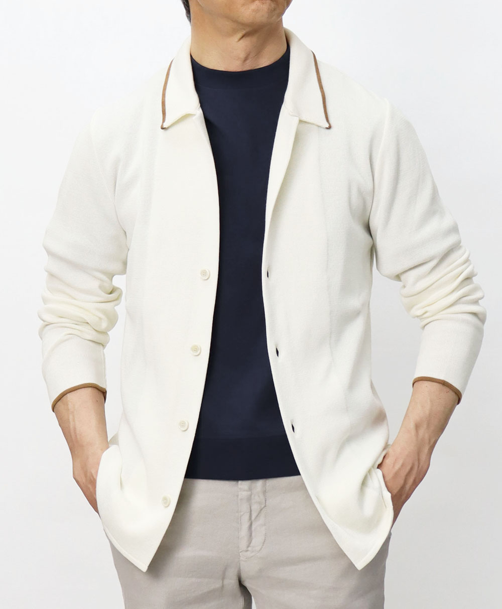 LARDINI コットンニット ブークレ シャツカーディガン XS アイボリー