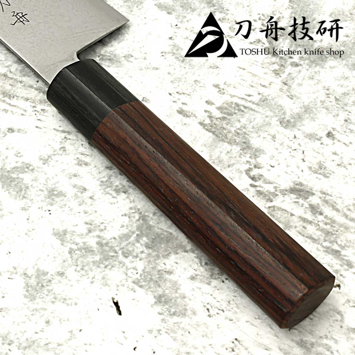 楽天市場】刀舟技研 包丁 ダマスカス 三徳180mm 紫檀柄 22945 YMEX