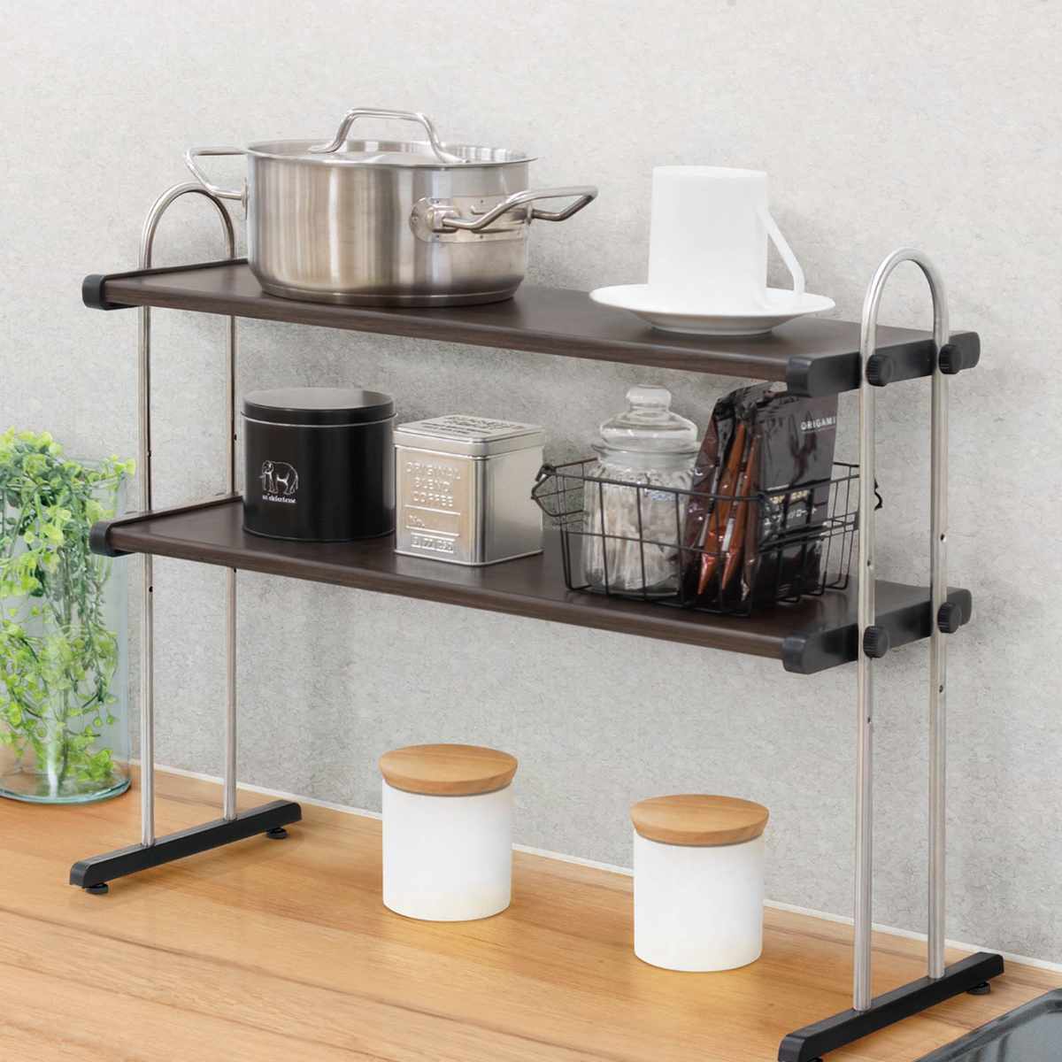 楽天市場】キッチンラック 2段 幅55cm モクメタル （ 木目 キッチン
