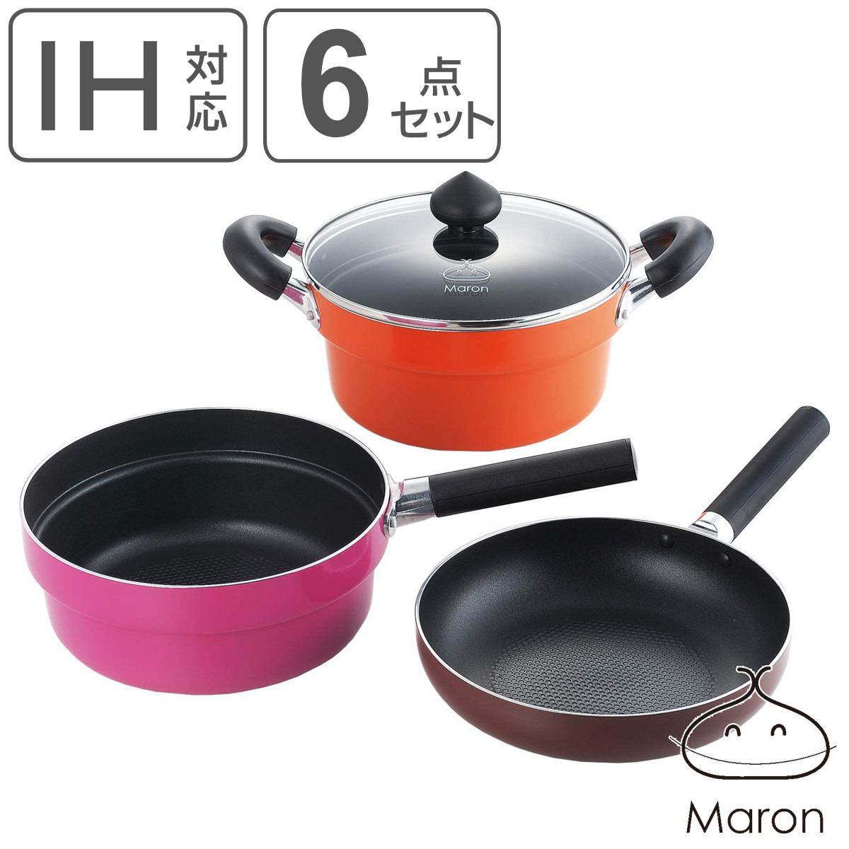 楽天市場】鍋 フライパン 6点セット 22cm IH対応 コンパクトマロン