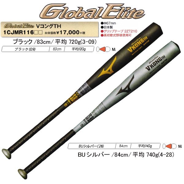楽天市場】ミズノ 野球 軟式金属バット グローバルエリート VコングTH